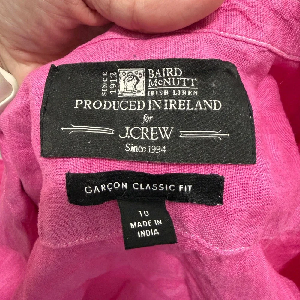JCrew Baird McNutt Irish Linen Shirt Womens Size 10 Hot Pink Garcon Classic Fit